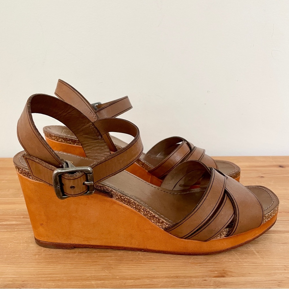 FRYE AND CO. All Leather Brown Wedge Sandals